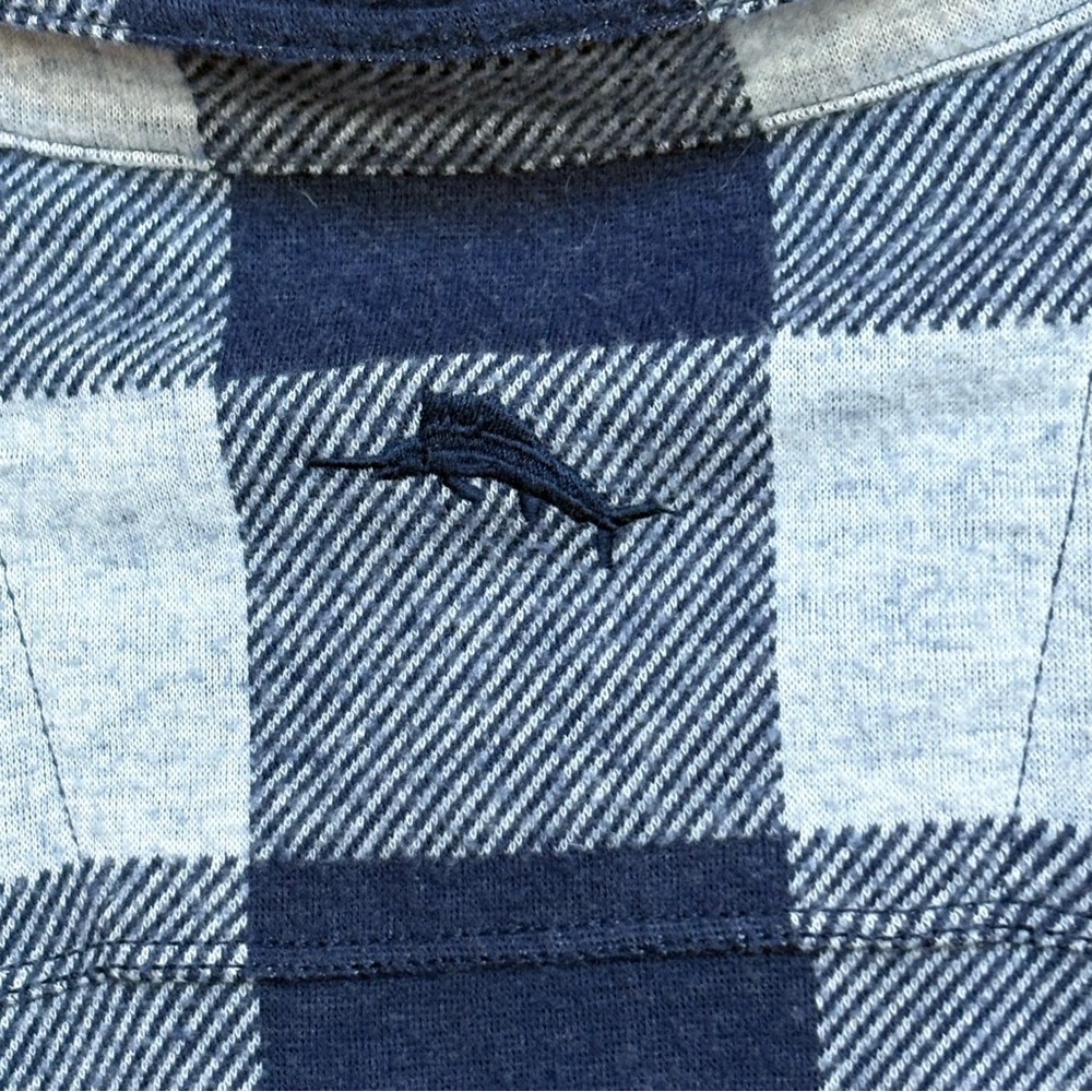 Tommy Bahama Blue Gray Plaid Flannel Style Button Front Shirt Stretch Men’s‎ L - Picture 5 of 8